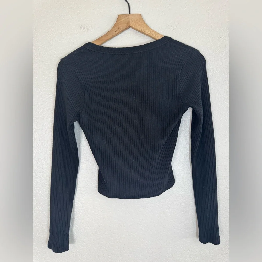 Reformation Billie Knit Top Ribbed Cropped Black Long Sleeve Medium $98